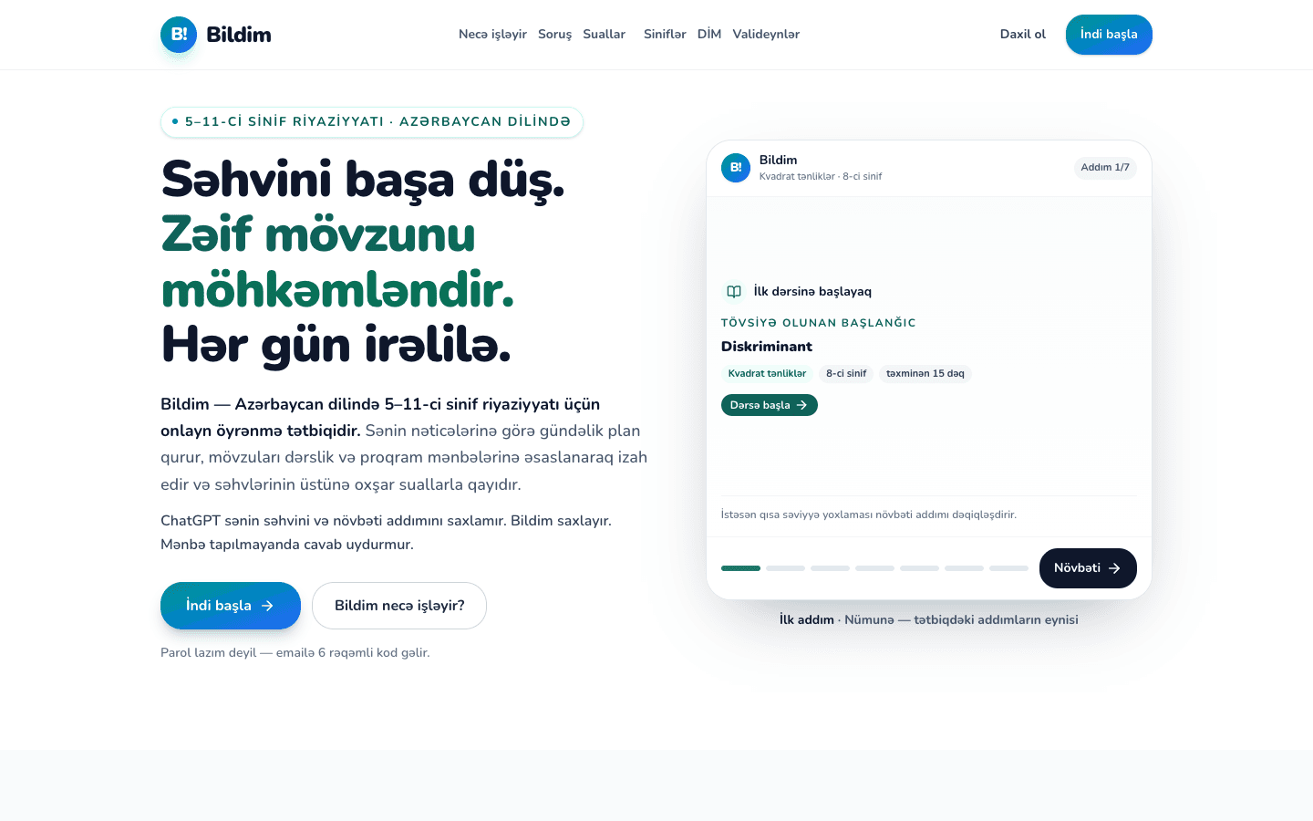 Bildim Azerbaijani mathematics learning product website