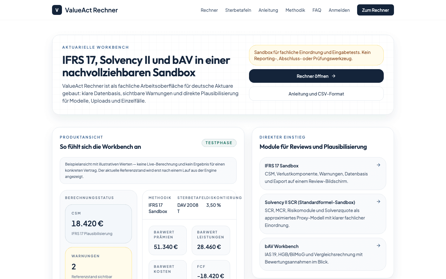 ValueAct actuarial sandbox product website