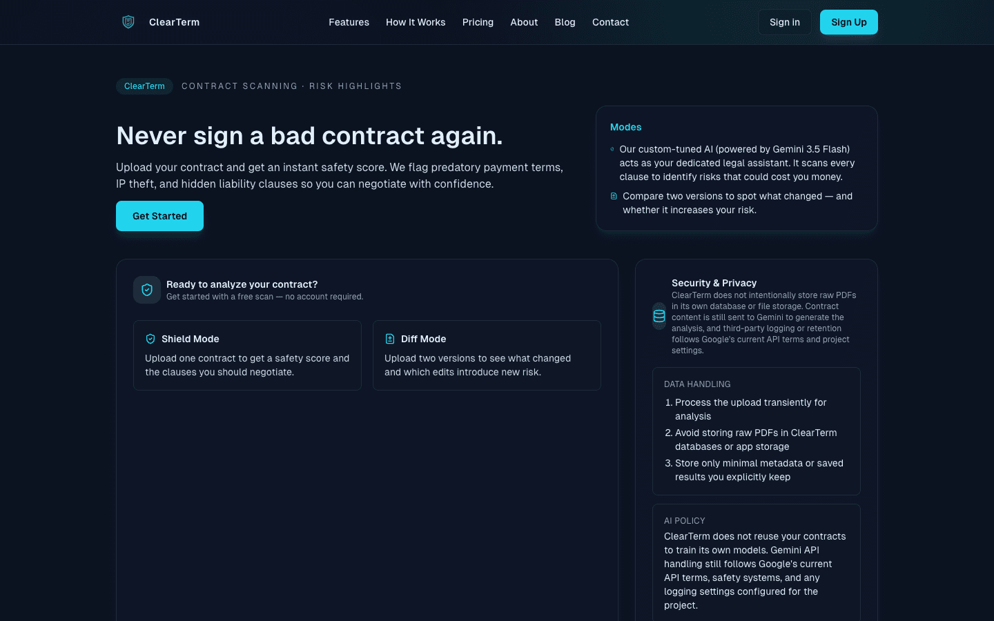 ClearTerm contract review product website