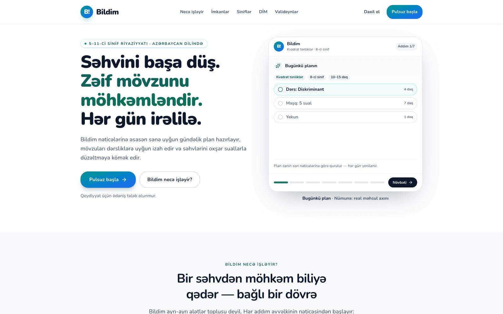 Bildim Azerbaijani mathematics learning product preview
